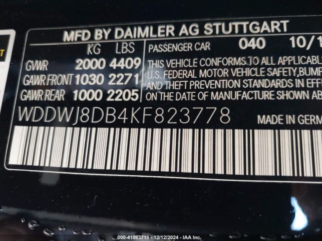 WDDWJ8DB4KF823778 Mercedes-Benz C 300
