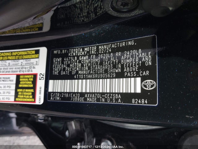 4T1S11AK6RU905629 Toyota CAMRY SE