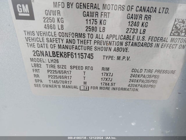 2GNALBEK8F6115745 Chevrolet EQUINOX 1LT