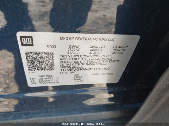 1GNEVGKW8PJ107309 Chevrolet Traverse Awd Lt Cloth