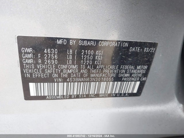 4S3BWAN63N3018055 Subaru Legacy Limited