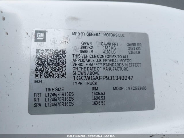 1GCWGAFP9J1340047 Chevrolet Express 2500 Work Van