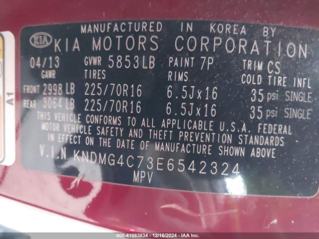 KNDMG4C73E6542324 KIA SEDONA LX
