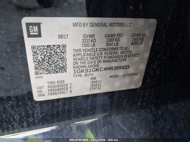 1GKS1GKC4HR399433 GMC Yukon Xl Slt