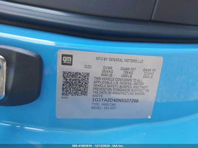 1G1YA2D40N5107268 Chevrolet Corvette Stingray Rwd  1lt