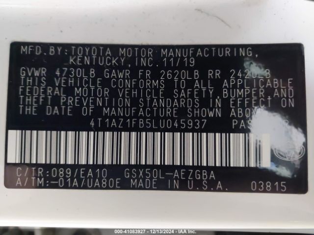 4T1AZ1FB5LU045937 Toyota AVALON XLE