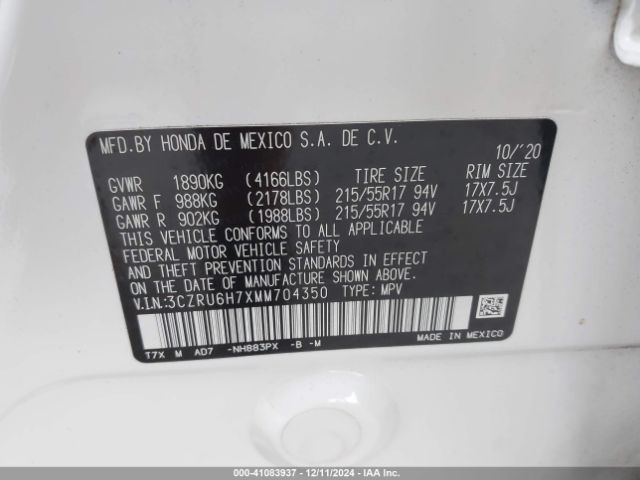 3CZRU6H7XMM704350 Honda Hr-v Awd Ex-l