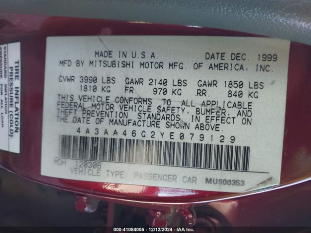 2000 MITSUBISHI GALANT 4A3AA46G2YE079129 Photo 8
