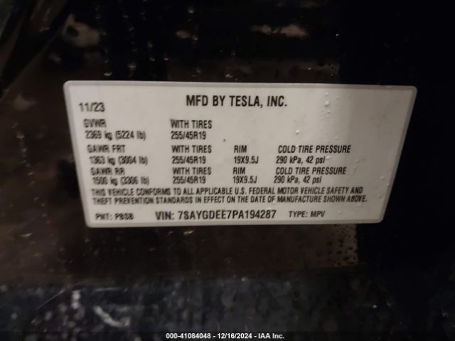 7SAYGDEE7PA194287 Tesla Model Y Awd/long Range Dual Motor All-wheel Drive