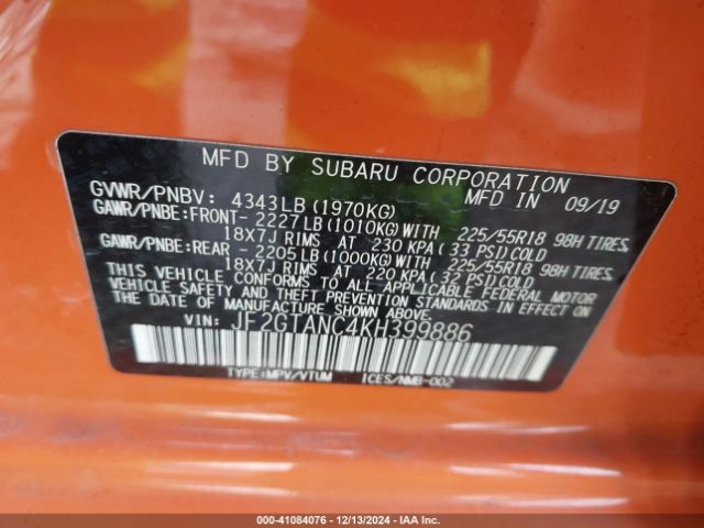 JF2GTANC4KH399886 Subaru Crosstrek 2.0i Limited