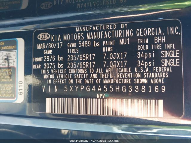 5XYPG4A55HG338169 KIA Sorento 3.3l Lx