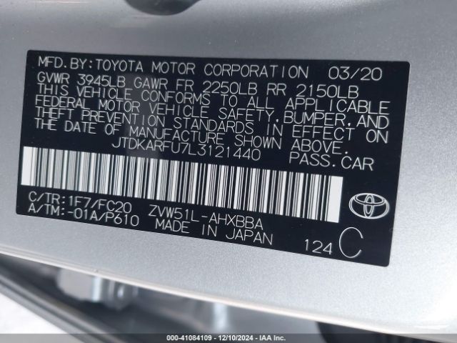 JTDKARFU7L3121440 Toyota Prius L Eco