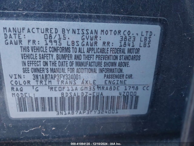 Nissan SENTRA SV 2015 3N1AB7AP3FY324001 Image 9