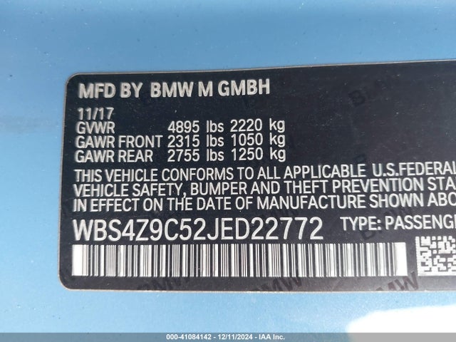 WBS4Z9C52JED22772 BMW M4