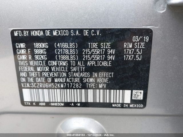 3CZRU6H52KM717282 Honda HR-V EX