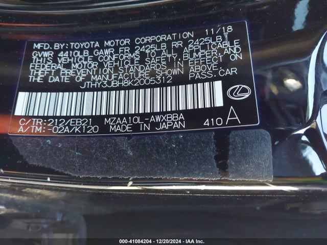 JTHY3JBH8K2005312 Lexus Ux 200 F Sport