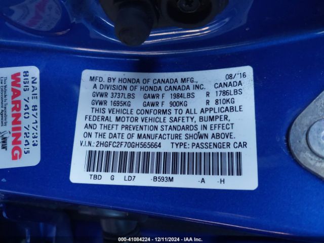 2HGFC2F70GH565664 Honda CIVIC EX