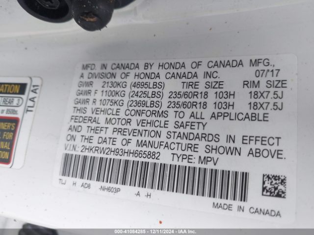 2HKRW2H93HH665882 Honda Cr-v Touring
