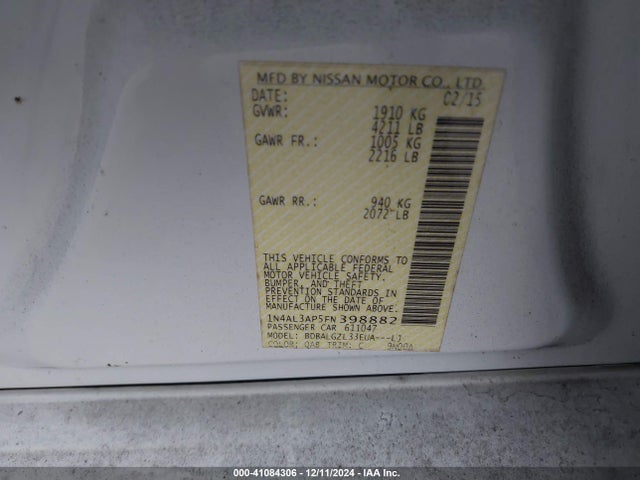 1N4AL3AP5FN398882 Nissan Altima 2.5 S