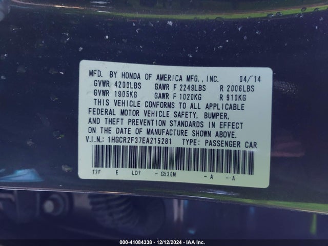 Honda ACCORD LX 2014 1HGCR2F37EA215281 Image 9