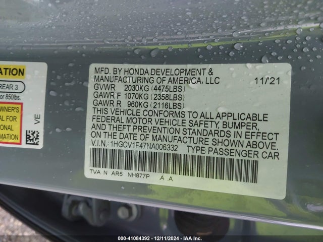1HGCV1F47NA006332 Honda l15be