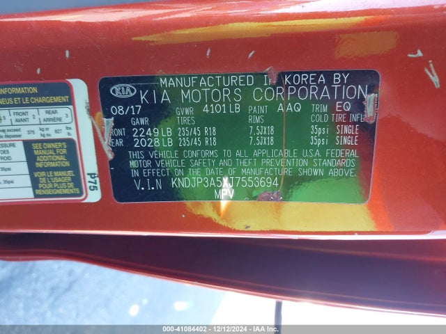 KIA SOUL + 2018 KNDJP3A5XJ7553694 Image 9