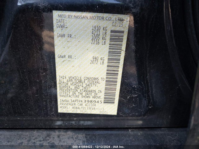 1N4AL3AP3FN398945 Nissan Altima 2.5 Sl