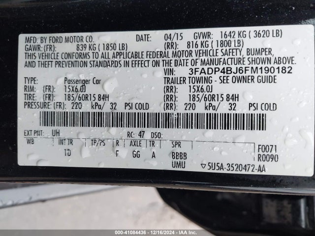 Ford FIESTA SE 2015 3FADP4BJ6FM190182 Image 9