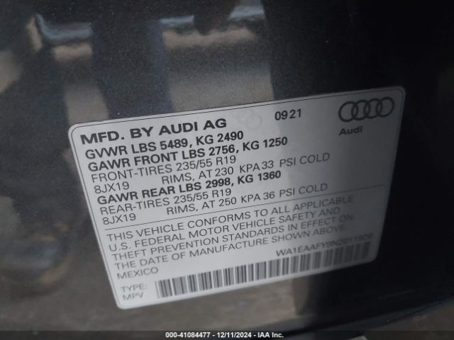 WA1EAAFY9N2011929 Audi Q5 Premium Plus 45 Tfsi S Line Quattro S Tronic