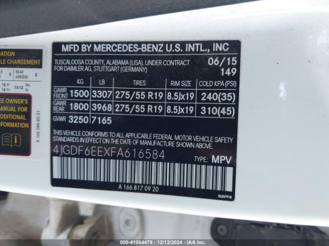 4JGDF6EEXFA616584 Mercedes-Benz Gl 450 4matic