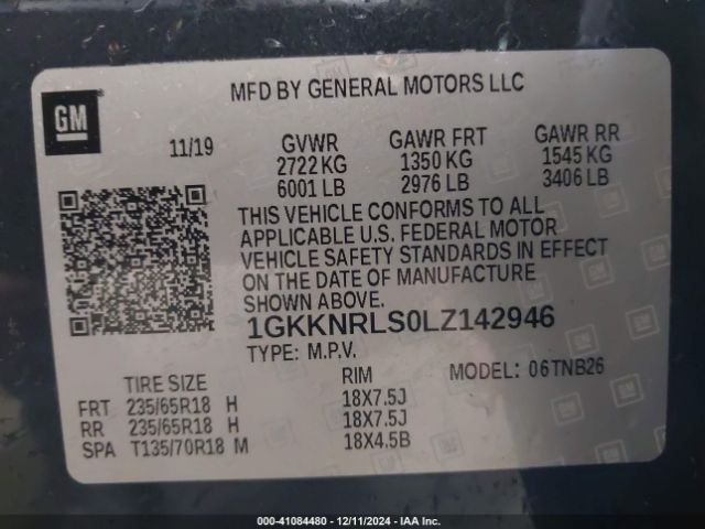 1GKKNRLS0LZ142946 GMC Acadia Fwd Sle