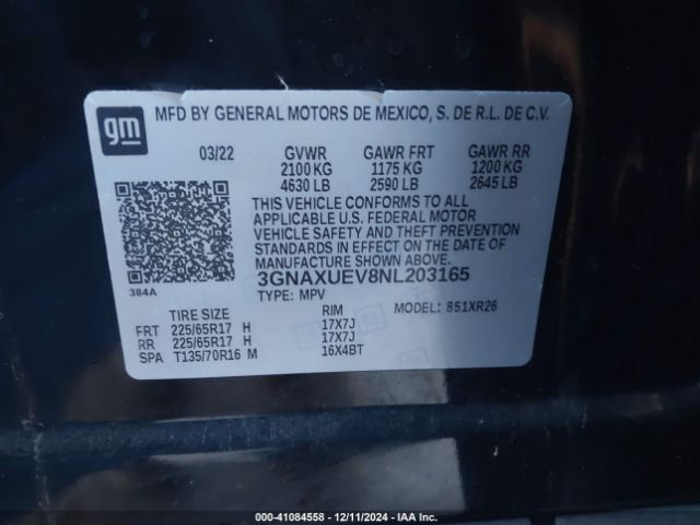 3GNAXUEV8NL203165 Chevrolet Equinox Awd Lt