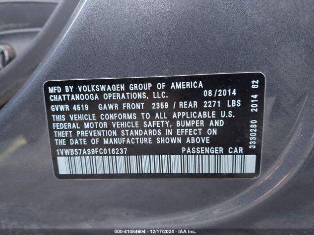 1VWBS7A39FC016237 Volkswagen Passat 1.8t Se