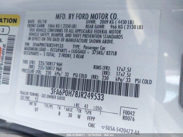 Ford FUSION SE 2018 3FA6P0H78JR249533 Image 9