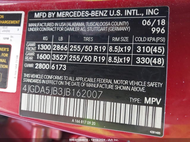 Продаж на аукціоні авто 2018 Mercedes-benz Gle 350, vin: 4JGDA5JB3JB162007, номер лоту: 41084616