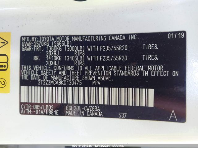 2T2ZZMCA8KC130475 Lexus RX 350
