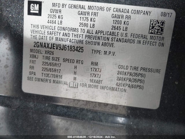 Chevrolet EQUINOX LT 2018 2GNAXJEV9J6183425 Image 9