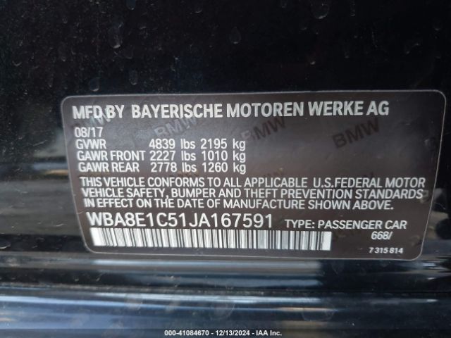 WBA8E1C51JA167591 BMW 330e Iperformance