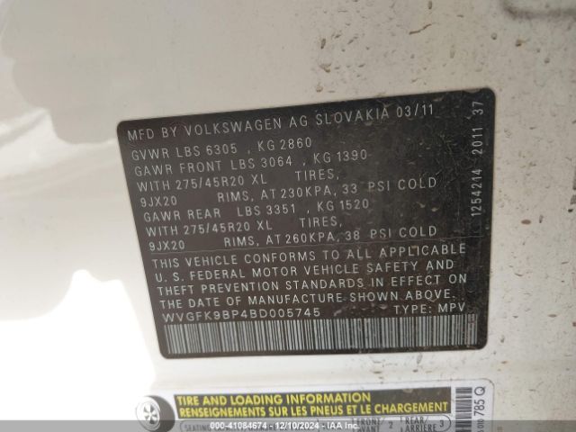 2011 VOLKSWAGEN TOUAREG WVGFK9BP4BD005745 Photo 8