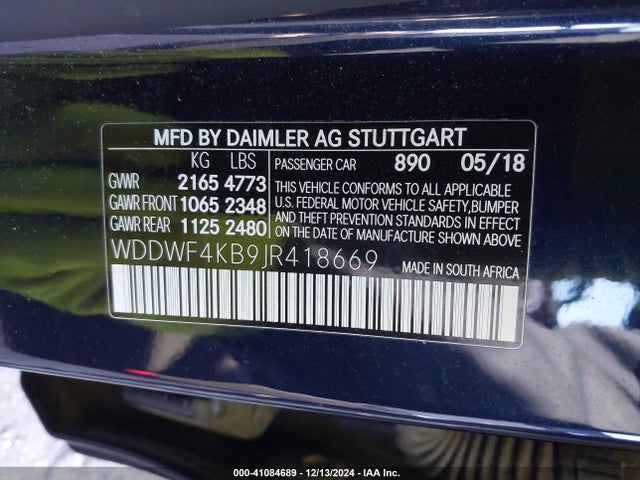 WDDWF4KB9JR418669 Mercedes-Benz C 300 4matic