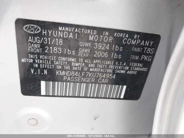 KMHD84LF7KU764954 Hyundai ELANTRA SEL