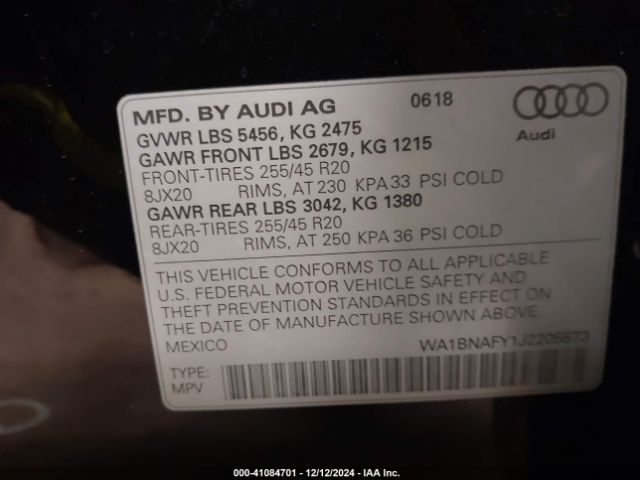 WA1BNAFY1J2205873 Audi Q5 2.0t Premium/2.0t Tech Premium