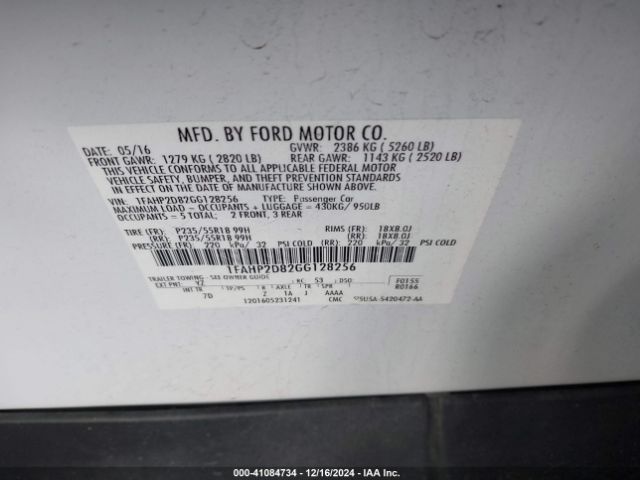 1FAHP2D82GG128256 Ford TAURUS SE