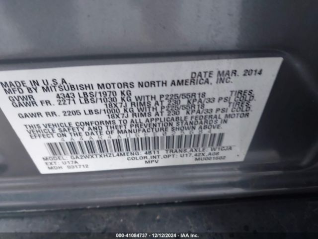 4A4AR4AU6EE025684 Mitsubishi Outlander Sport Se
