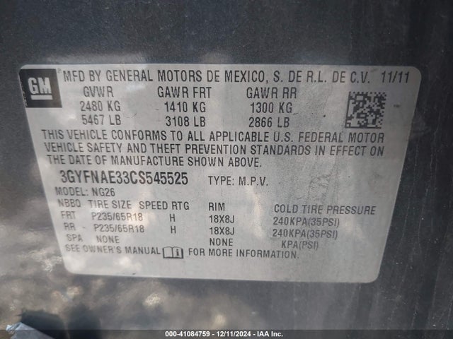 2012 CADILLAC SRX 3GYFNAE33CS545525 Photo 8