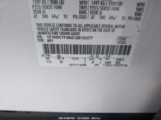 Ford Explorer Limited 2014 1FM5K7F86EGB15377 Image 9