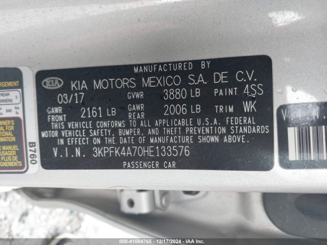3KPFK4A70HE133576 KIA FORTE LX