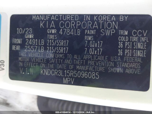 KNDCR3L15R5096085 KIA Niro Ev Wind
