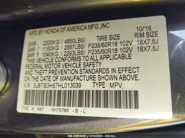 5J8TB3H57HL013039 Acura Rdx Technology   Acurawatch Plus Packages/w/technology Package