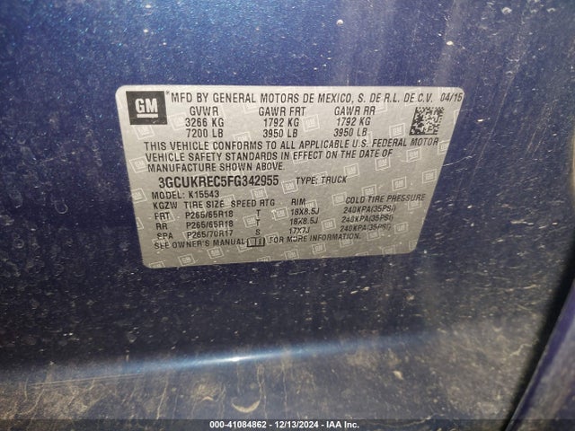 Chevrolet Silverado 1500 1lt 2015 3GCUKREC5FG342955 Image 9